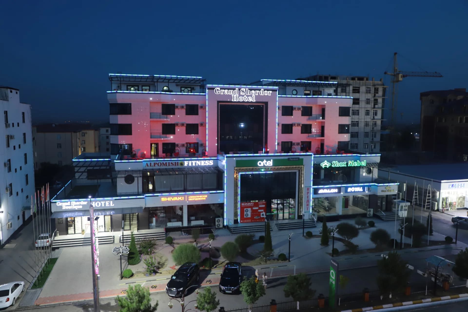 Illuminated hotel building at night