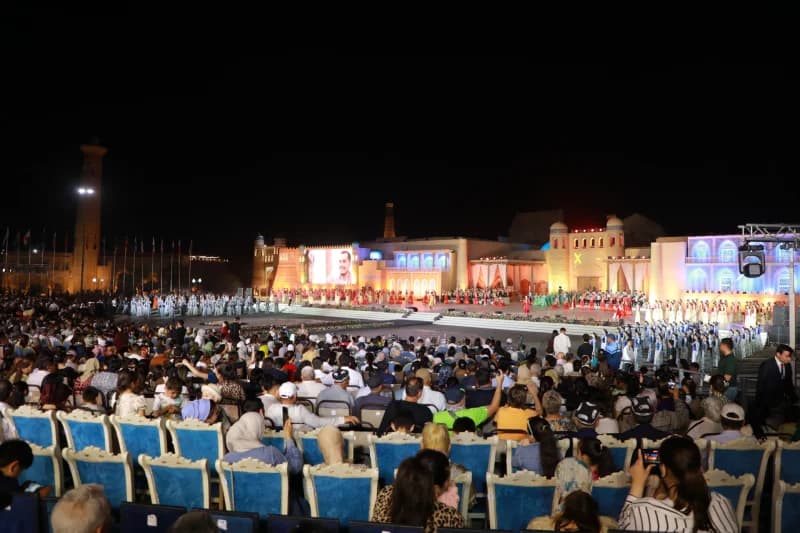 Crowd attending nighttime cultural festival