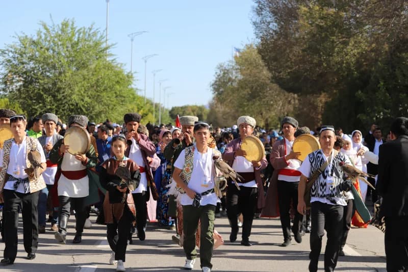 People marching in traditional attire