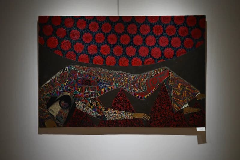 Colorful painting displays abstract figure