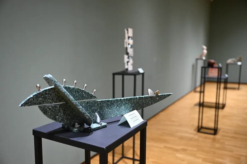 Modern sculptures displayed in art gallery