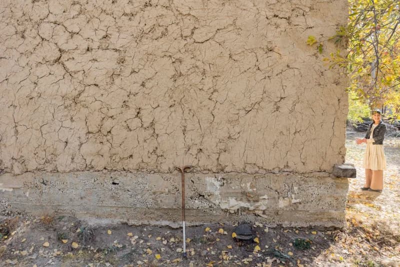 Rural life scene with a person near a mud wall