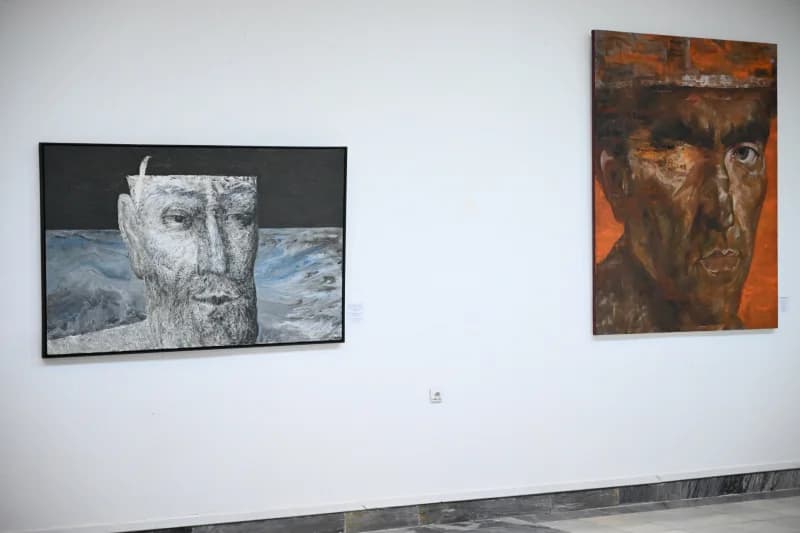 Paintings on display in an art gallery